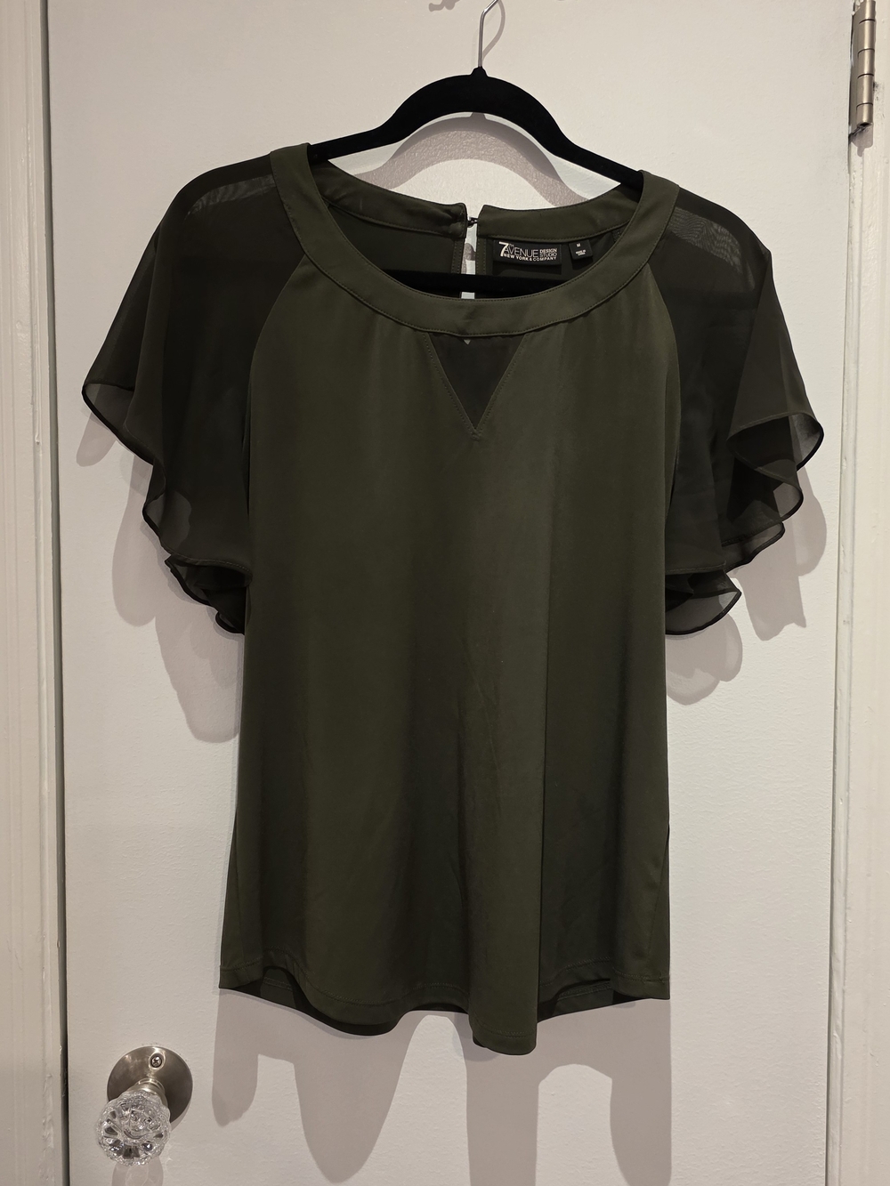 7th Avenue Design Studio Olive Green Flutter Sleeve Blouse M